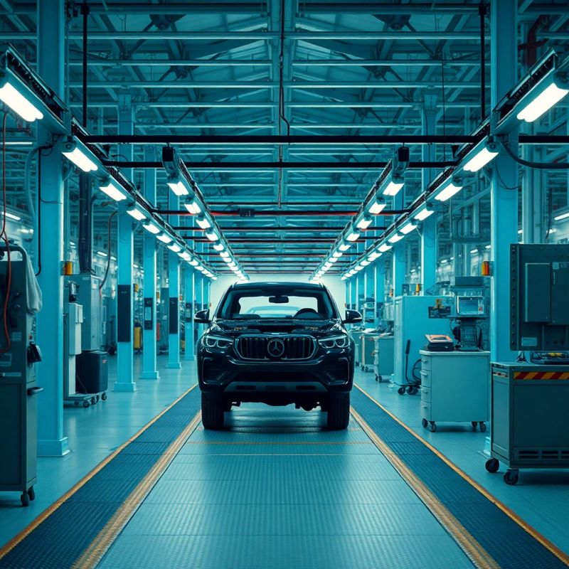 Prázdná montážní linka v českém automobilovém závodě